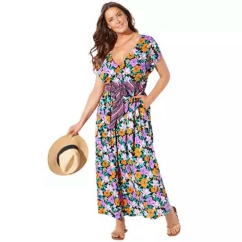 NWT Swimsuits for all floral maxi cover-up size 18/20.
